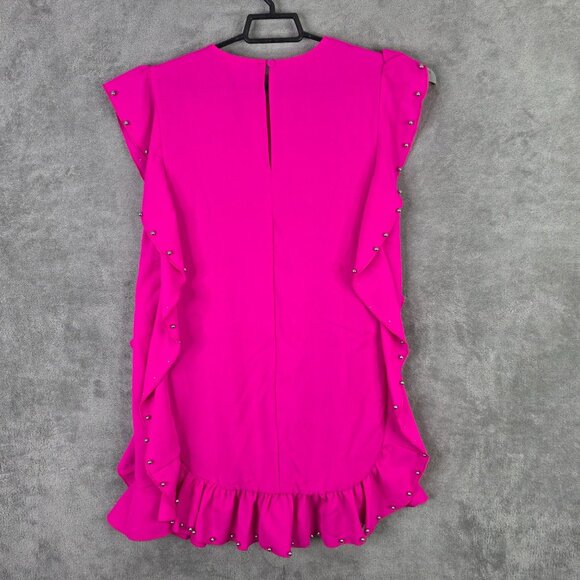 Womens TCEC Pink Sleeveless Ruffle Beaded Shift Dress Back Button Polyester M - Picture 5 of 8